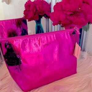 SOLD************Juicy Couture Hot Pink Metallic JC Logo Makeup Bag & Travel Case